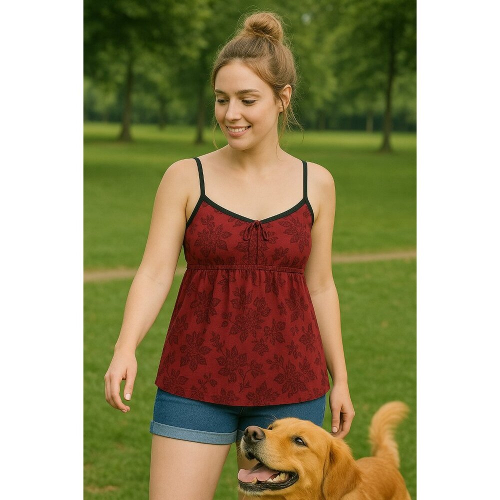 NWT Volcom Babydoll Top Size 14 Large Red Floral Empire Y2K Vtg Boho Cottagecore